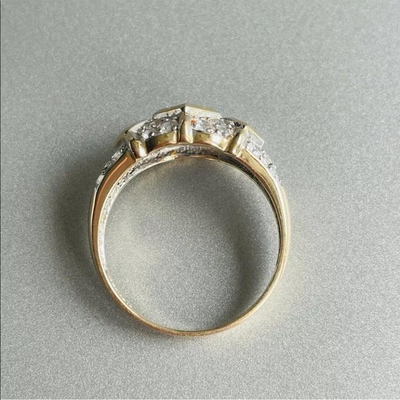 Estate 14k Gold Sapphire & Diamonique Cubic Zirconia Dome Ring - Picture 8 of 11